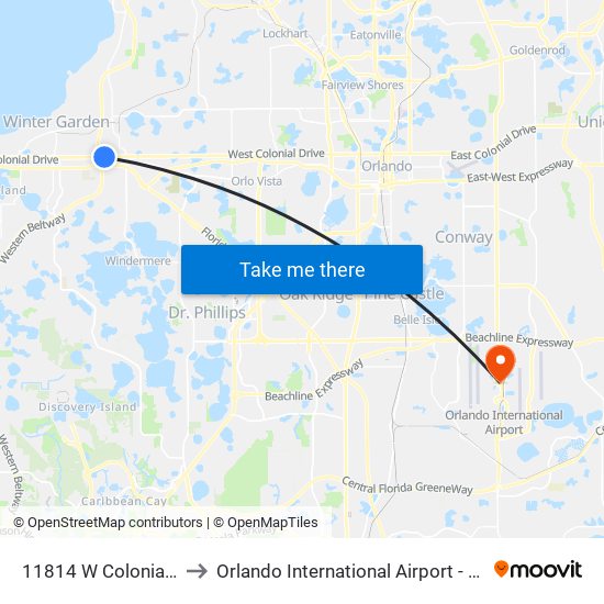 11814 W Colonial Dr to Orlando International Airport - MCO map