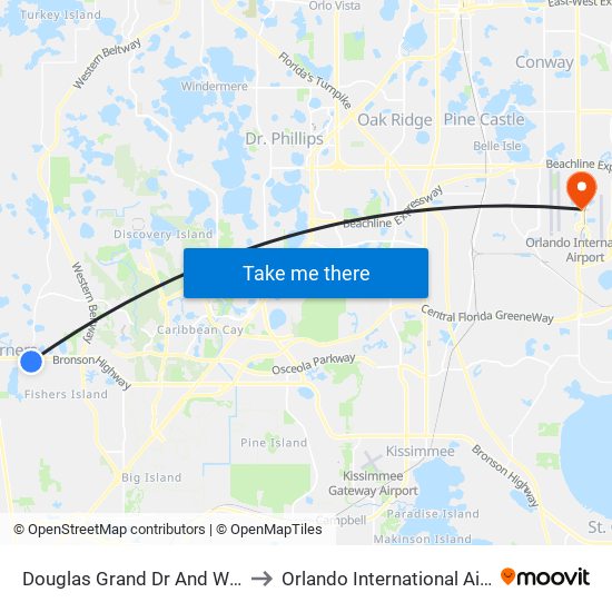 Douglas Grand Dr And Westside Blvd to Orlando International Airport - MCO map