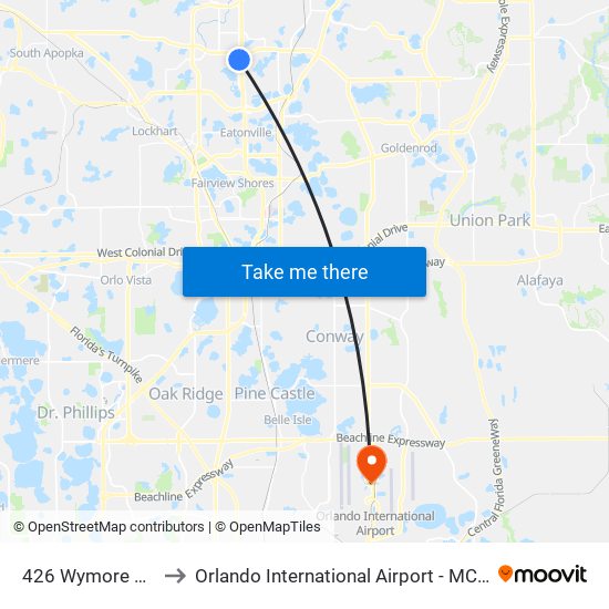 426 Wymore Rd to Orlando International Airport - MCO map