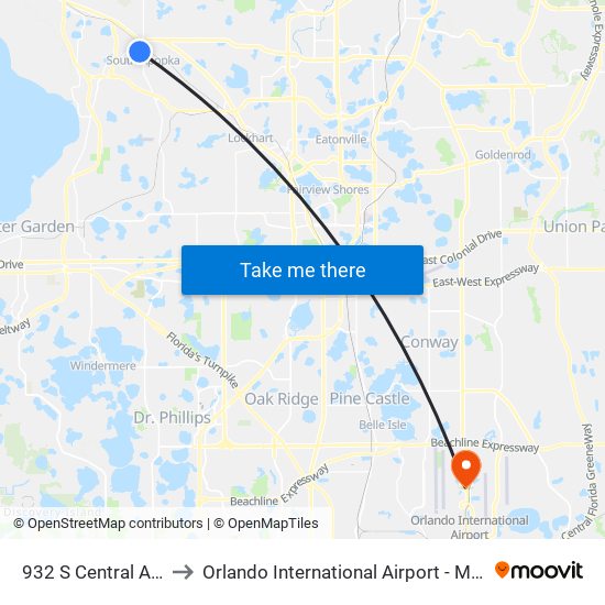 932 S Central Ave to Orlando International Airport - MCO map