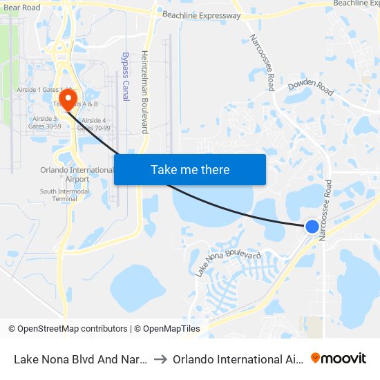 Lake Nona Blvd And Narcoossee Rd to Orlando International Airport - MCO map