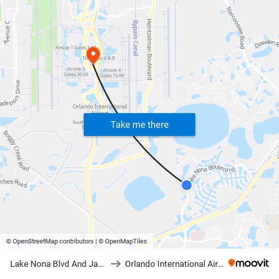 Lake Nona Blvd And James Bay Dr to Orlando International Airport - MCO map