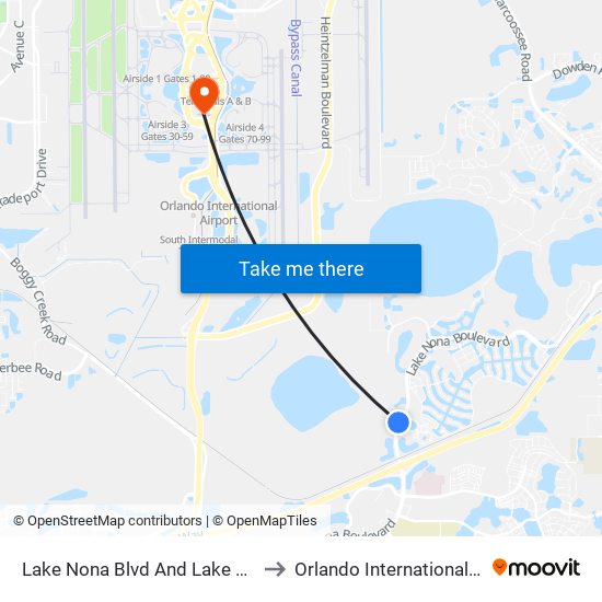 Lake Nona Blvd And Lake Nona Gateway Rd to Orlando International Airport - MCO map