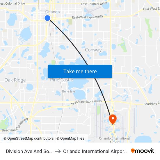 Division Ave And South St to Orlando International Airport - MCO map