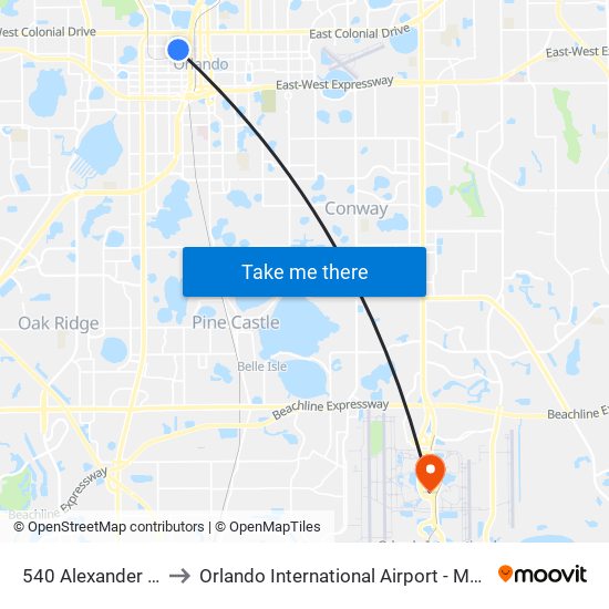 540 Alexander Pl to Orlando International Airport - MCO map