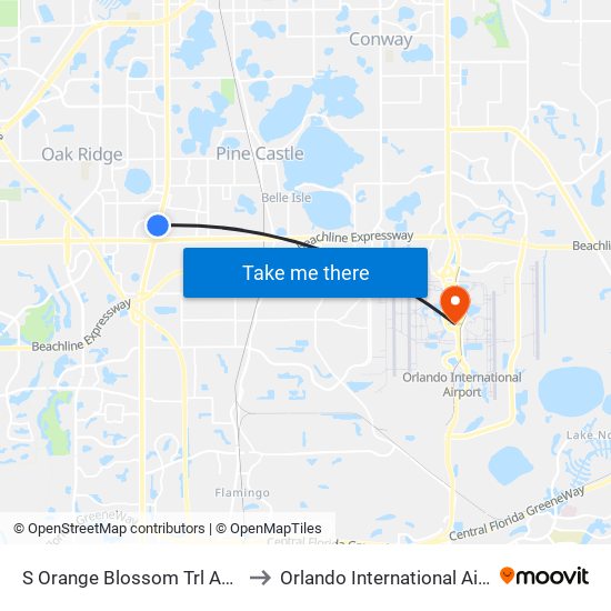 S Orange Blossom Trl And Ziegler Rd to Orlando International Airport - MCO map