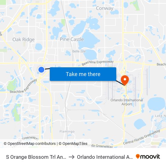 S Orange Blossom Trl And Morning Dr to Orlando International Airport - MCO map