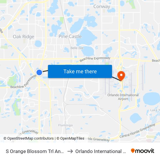 S Orange Blossom Trl And W Landst Rd to Orlando International Airport - MCO map