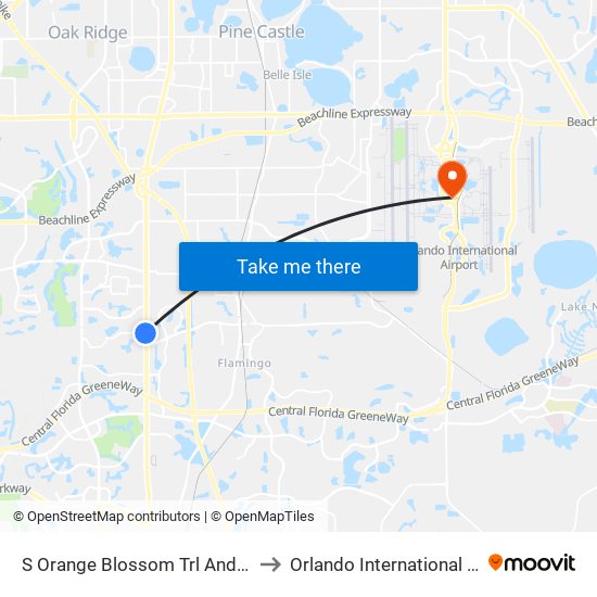 S Orange Blossom Trl And Pepper Mill Blvd to Orlando International Airport - MCO map