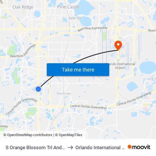 S Orange Blossom Trl And Ginger Mill Blvd to Orlando International Airport - MCO map