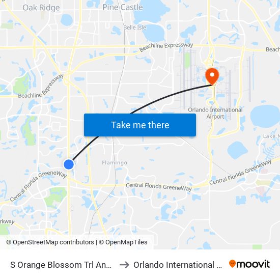 S Orange Blossom Trl And Deerfield Blvd to Orlando International Airport - MCO map