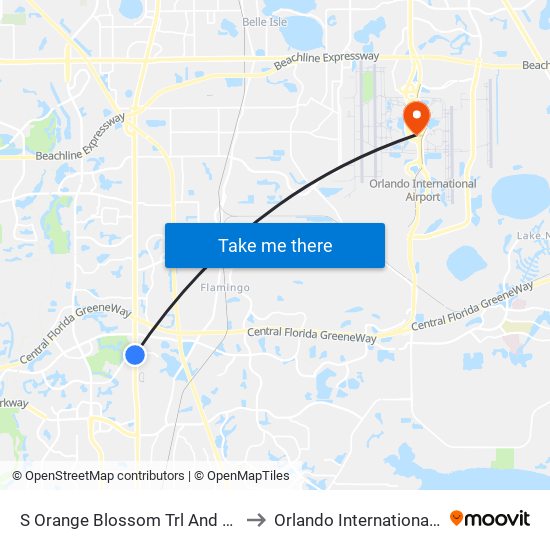 S Orange Blossom Trl And Hunters Creek Blvd to Orlando International Airport - MCO map