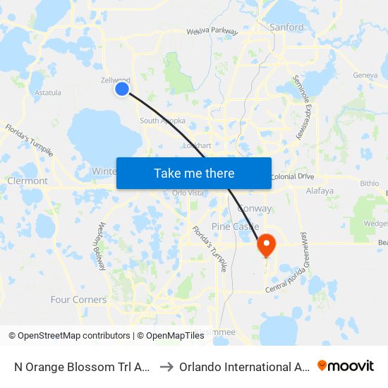 N Orange Blossom Trl And Wesley Rd to Orlando International Airport - MCO map