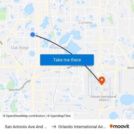 San Antonio Ave And Honour Rd to Orlando International Airport - MCO map