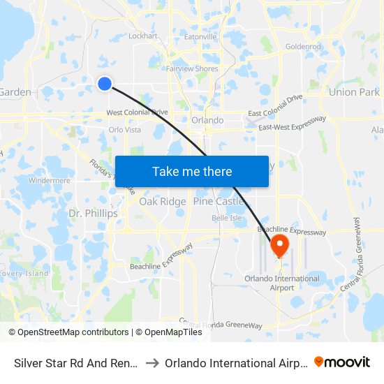 Silver Star Rd And Renegade Dr to Orlando International Airport - MCO map