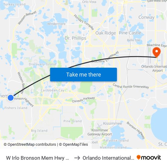 W Irlo Bronson Mem Hwy And Lindfields Blvd to Orlando International Airport - MCO map