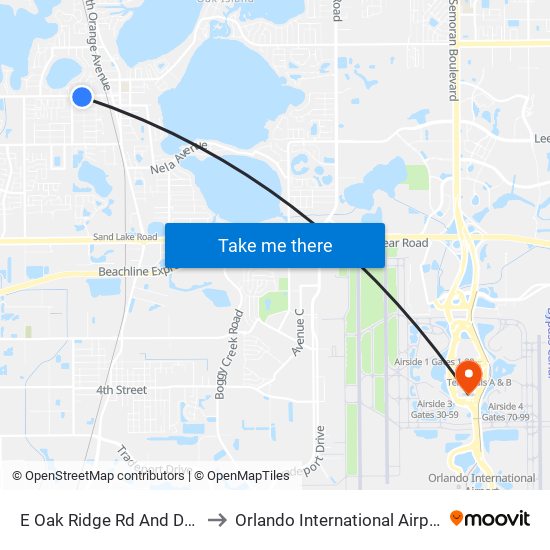 E Oak Ridge Rd And Dumont St to Orlando International Airport - MCO map