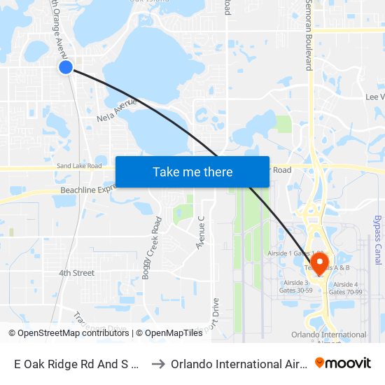 E Oak Ridge Rd And S Orange Ave to Orlando International Airport - MCO map