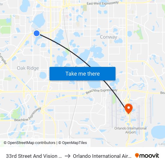 33rd Street And Vision Boulevard to Orlando International Airport - MCO map