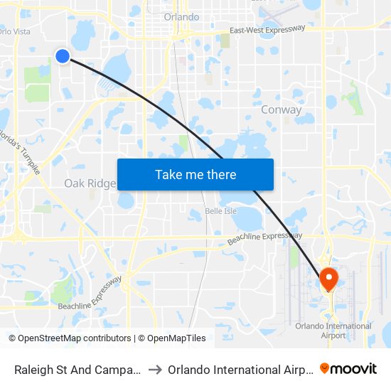 Raleigh St And Campanella Ave to Orlando International Airport - MCO map