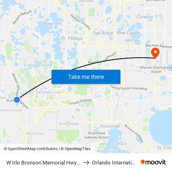 W Irlo Bronson Memorial Hwy And East Orange Lake Blvd to Orlando International Airport - MCO map