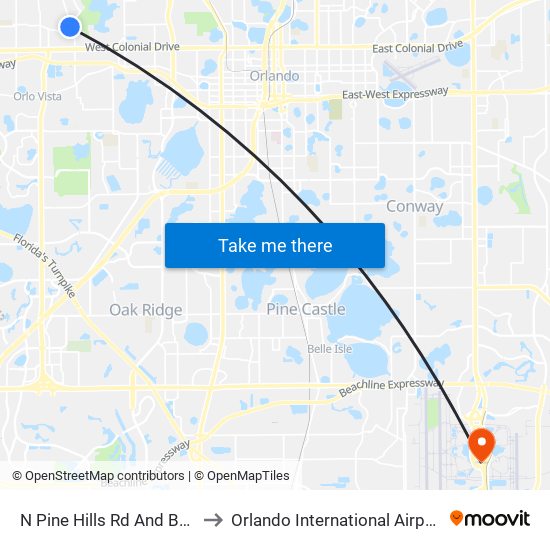 N Pine Hills Rd And Balboa Dr to Orlando International Airport - MCO map