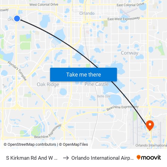 S Kirkman Rd And W Church St to Orlando International Airport - MCO map