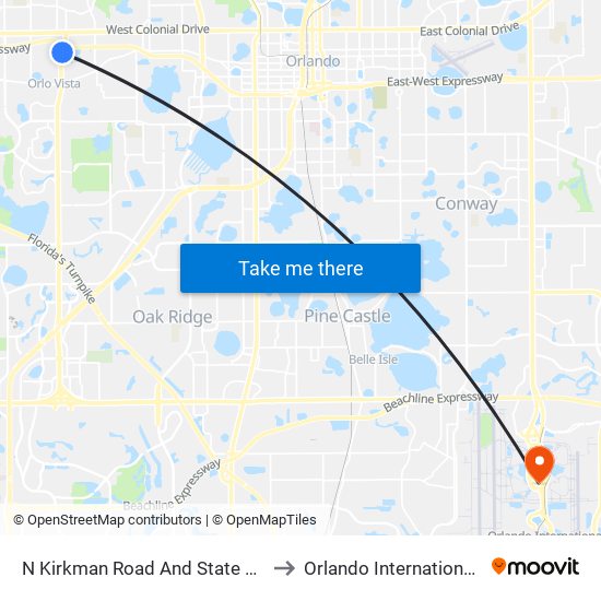 N Kirkman Road And State Road 408 on Ramp E to Orlando International Airport - MCO map