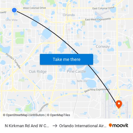 N Kirkman Rd And W Concord Ave to Orlando International Airport - MCO map