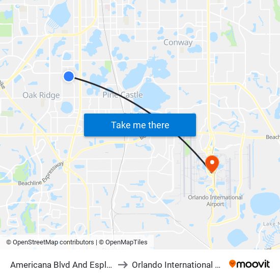 Americana Blvd And Esplanade Park Cir to Orlando International Airport - MCO map