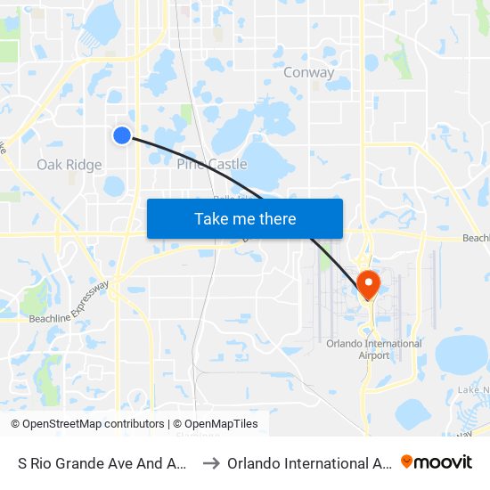 S Rio Grande Ave And Americana Blvd to Orlando International Airport - MCO map