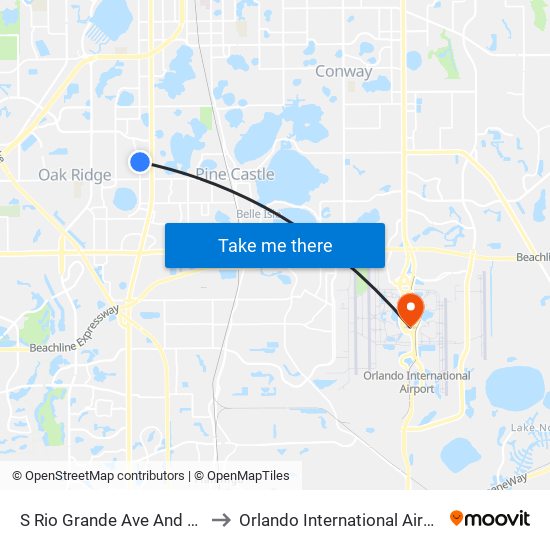 S Rio Grande Ave And Rose Blvd to Orlando International Airport - MCO map