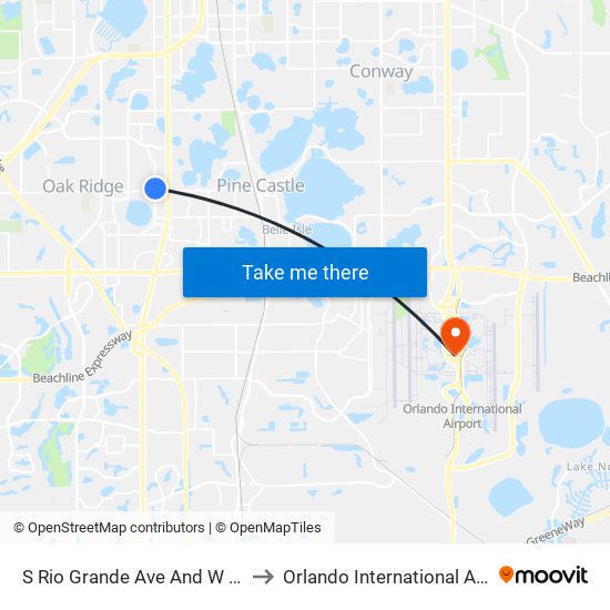 S Rio Grande Ave And W Oak Ridge Rd to Orlando International Airport - MCO map