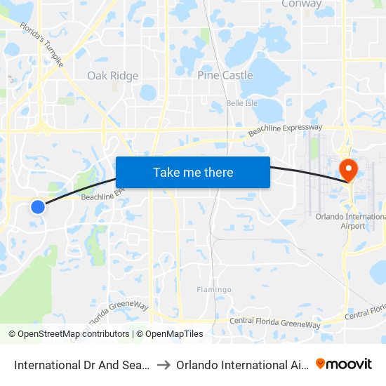 International Dr And Sea Splash Way to Orlando International Airport - MCO map