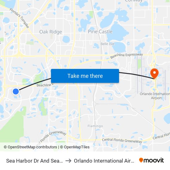 Sea Harbor Dr And Sea World Dr to Orlando International Airport - MCO map