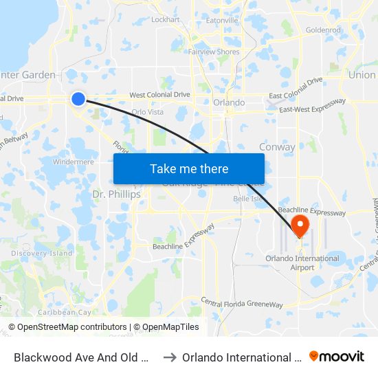 Blackwood Ave And Old Winter Garden Rd to Orlando International Airport - MCO map