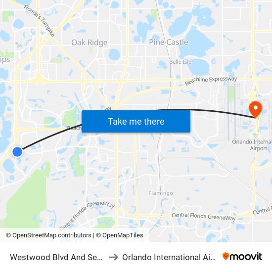 Westwood Blvd And Sea Harbor Dr to Orlando International Airport - MCO map