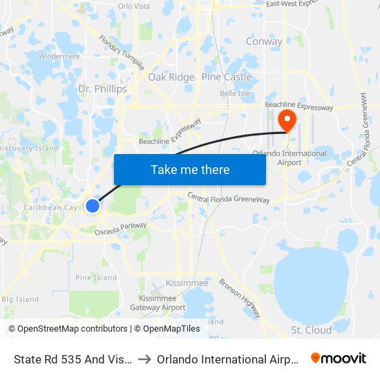 State Rd 535 And Vistana Dr to Orlando International Airport - MCO map