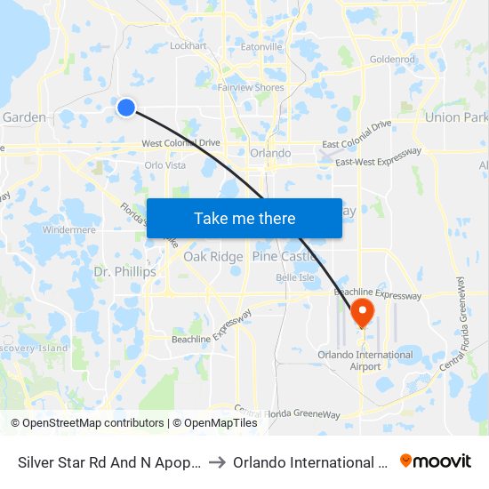 Silver Star Rd And N Apopka Vineland Rd to Orlando International Airport - MCO map