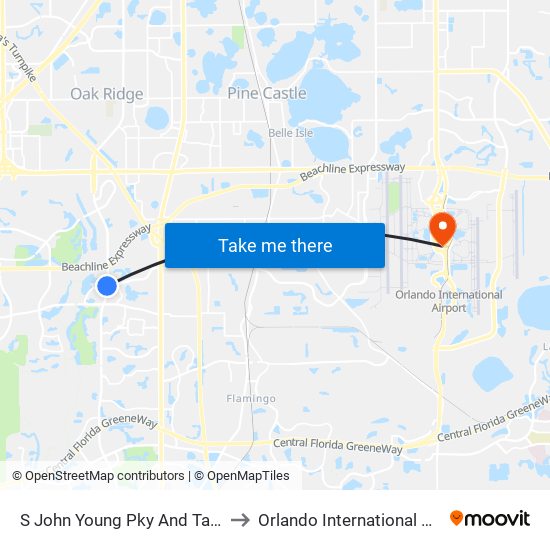 S John Young Pky And Taft Vineland Rd to Orlando International Airport - MCO map