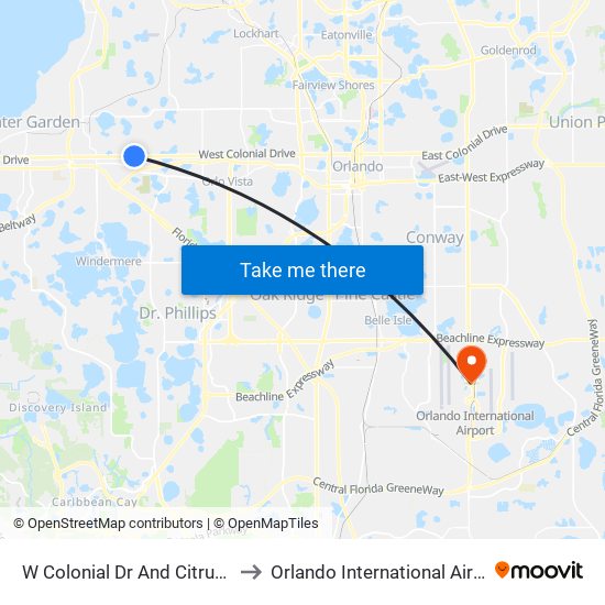 W Colonial Dr And Citrus Oaks Ave to Orlando International Airport - MCO map