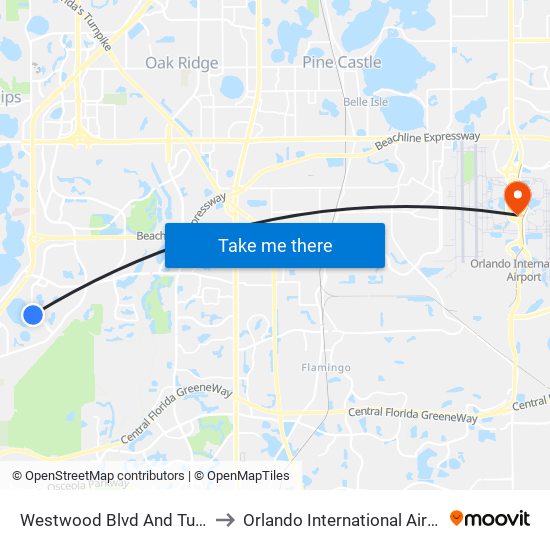 Westwood Blvd And Turkeyleg Dr to Orlando International Airport - MCO map