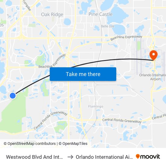 Westwood Blvd And International Dr to Orlando International Airport - MCO map