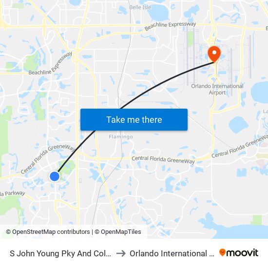 S John Young Pky And Colonial Grand Blvd to Orlando International Airport - MCO map