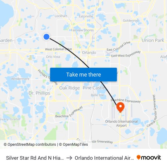 Silver Star Rd And N Hiawassee Rd to Orlando International Airport - MCO map