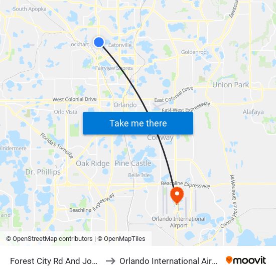 Forest City Rd And John Paul Dr to Orlando International Airport - MCO map