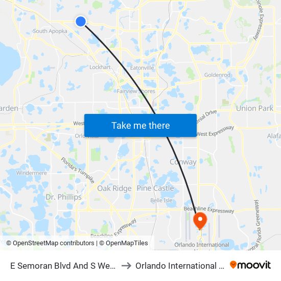 E Semoran Blvd And S Wekiwa Springs Rd to Orlando International Airport - MCO map