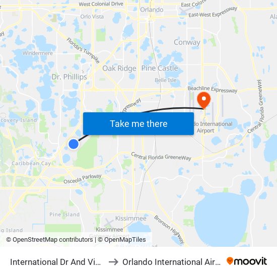 International Dr And Vineland Ave to Orlando International Airport - MCO map