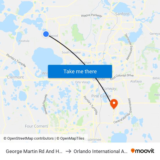 George Martin Rd And Holly Creek Rd to Orlando International Airport - MCO map