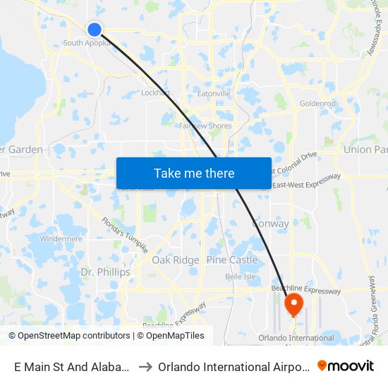 E Main St And Alabama Ave to Orlando International Airport - MCO map